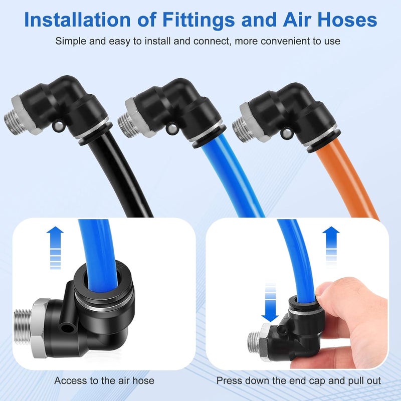 cnaodun 12 Pcs Push to Connect Fittings 1/2 Inch Tube OD x 1/4 Inch NPT Thread Pneumatic Male Straight and Elbow Quick Connect Air line fittings - Image 5